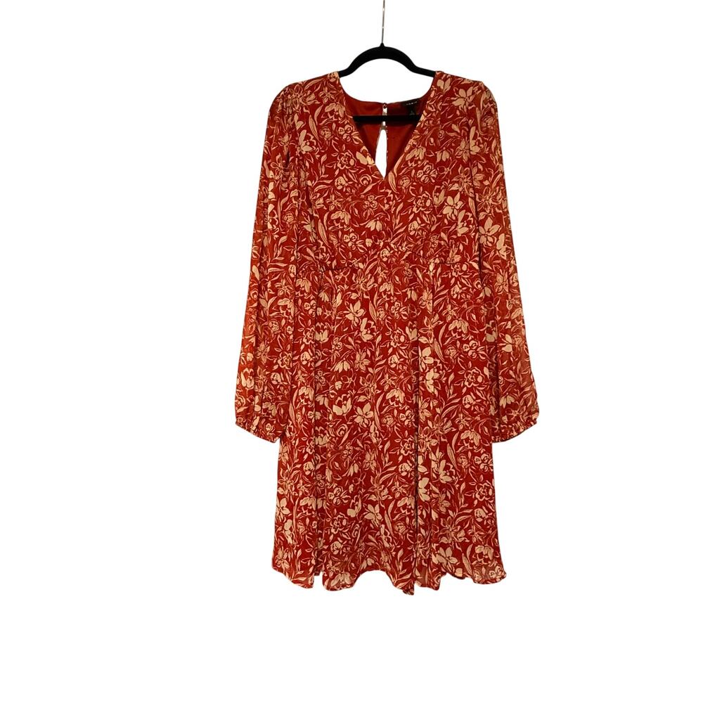 Torrid, Size 1, red floral chiffon babydoll dress, semi-sheer sleeves